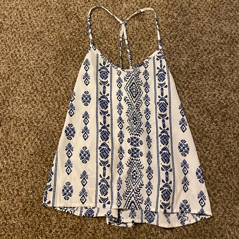 Blue and white printed tank top. Size S